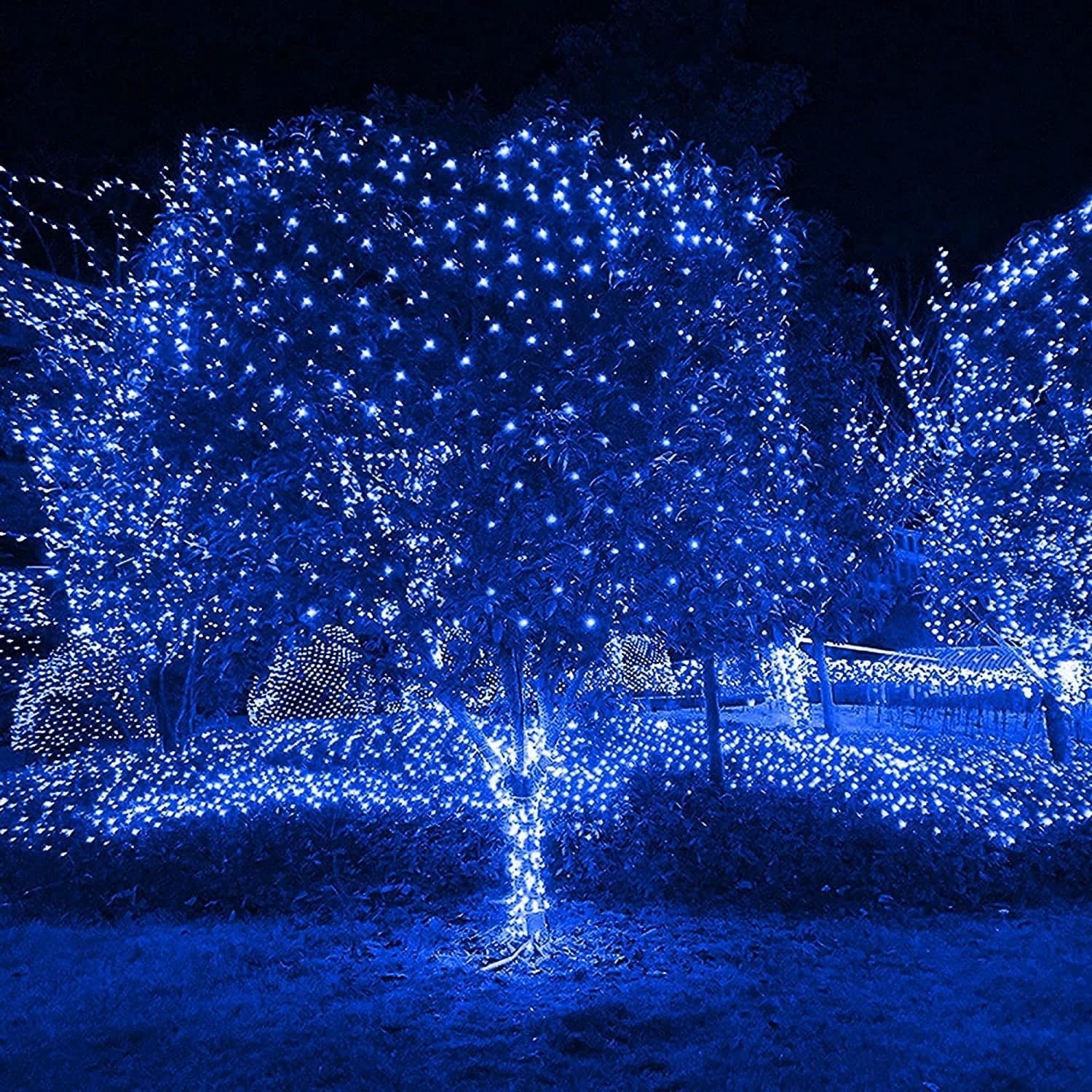 Solar Net Mesh String Lights, 9.8ft x 6.6ft 192 LED Outdoor Waterproof LED Decorative Lights with Remote for Party Christmas Holiday Garden Patio, Blue — image 2