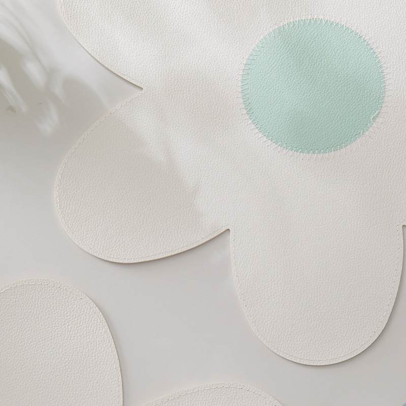 Blue Background With White Heart + Blue Background Set of 6 Reversible Flower Shaped Placemats - Waterproof PU Leather Dining Table Mats โ image 5