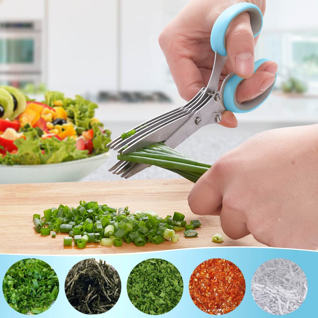 Salad Scissors with blades and Cover, Stainless Steel Herb Cutter Mincer for Salad, Basil- Kitchen Gadget โ image 3