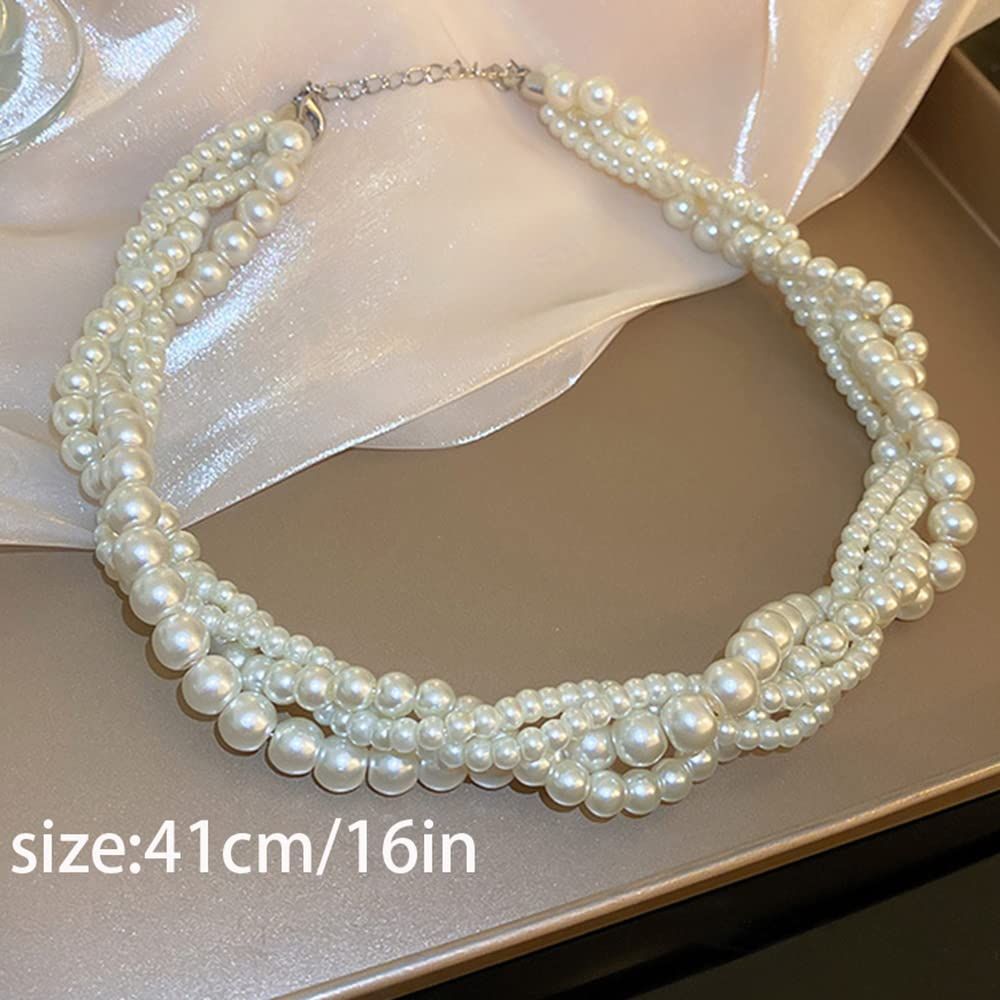 Vintage Layered Faux Pearl Necklaces Imitation Pearl Chains Flapper Costume Jewelry Necklaces for Party — image 5