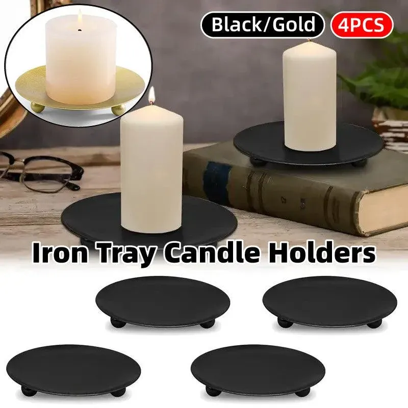 4pcs Iron Plate Candle Holder Aroma Base Tray for Decorative Candle Stand Set - Black — image 2