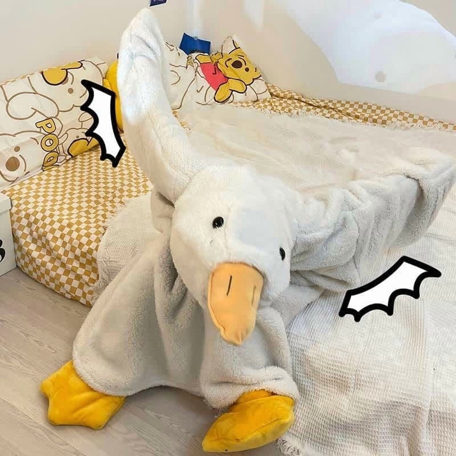 Goose Blanket Hoodie Onesie, Large Warm Wearable Flannel Blankets with Sleeves and Gooses Feet Slippers, for Festival Home Party Holiday Indoor XXL Gray — image 4