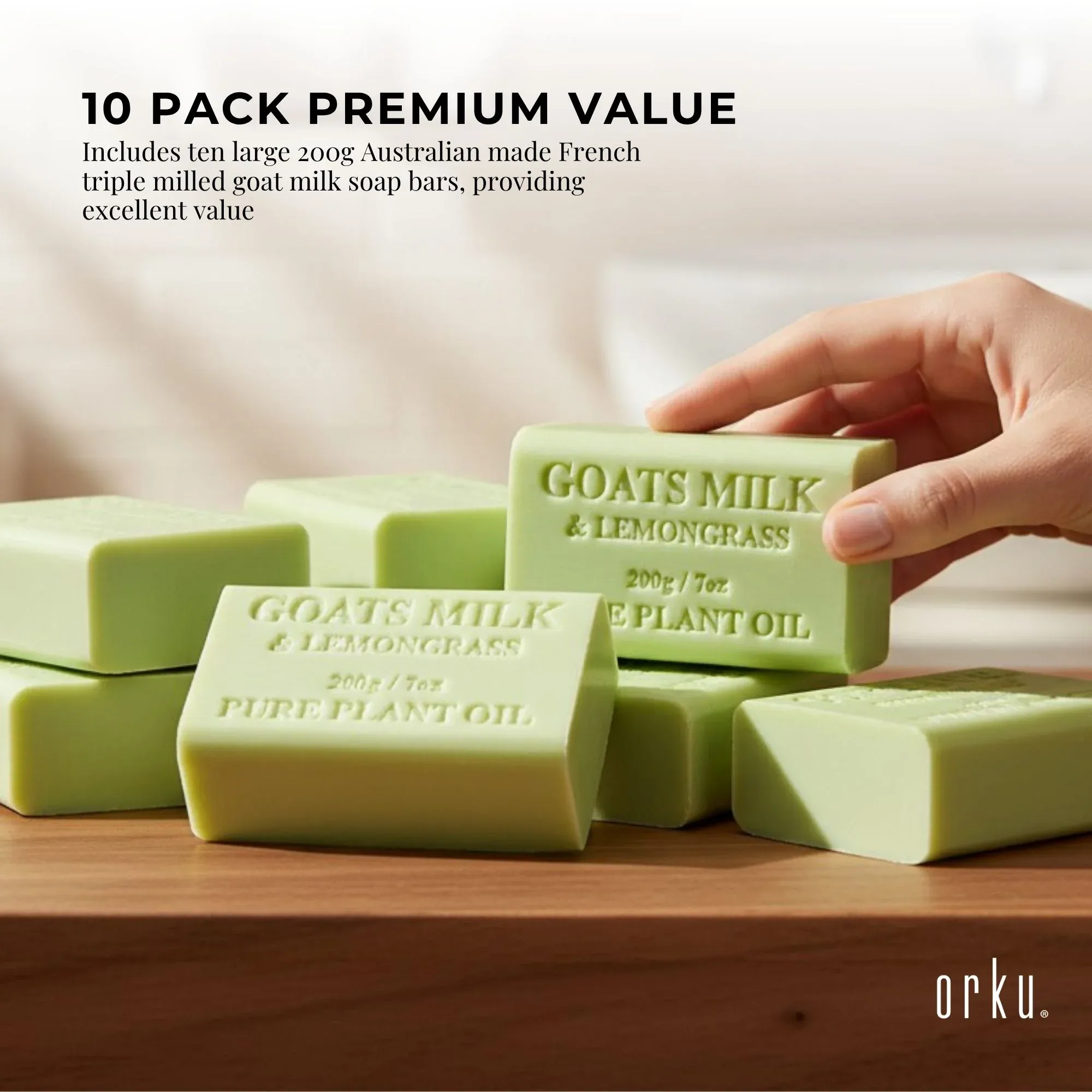 Orku 10 x 200g Goat Milk Lemongrass Soap Bars Australian Made — image 3