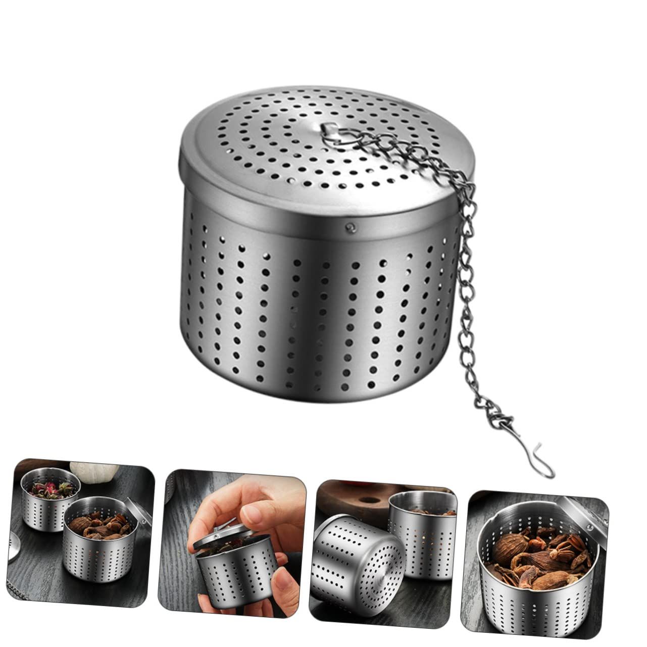 Stainless Steel Filter Basket for Tea Herbs Spices Dregs Strainer with Hook Chain Design Fine Mesh for Filtering Easy to Clean Resistant（medium size） — image 3