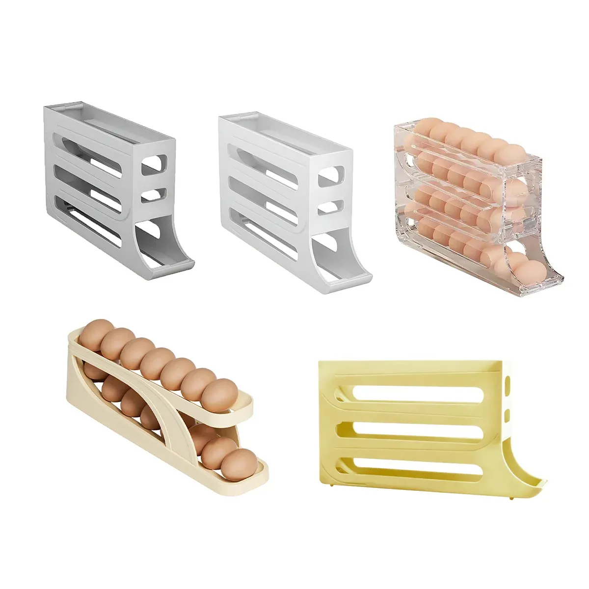 Automatic Scrolling Egg Holder 2/4-Tier Storage Box Container for Refrigerator - Cream (4-Tier) β image 3