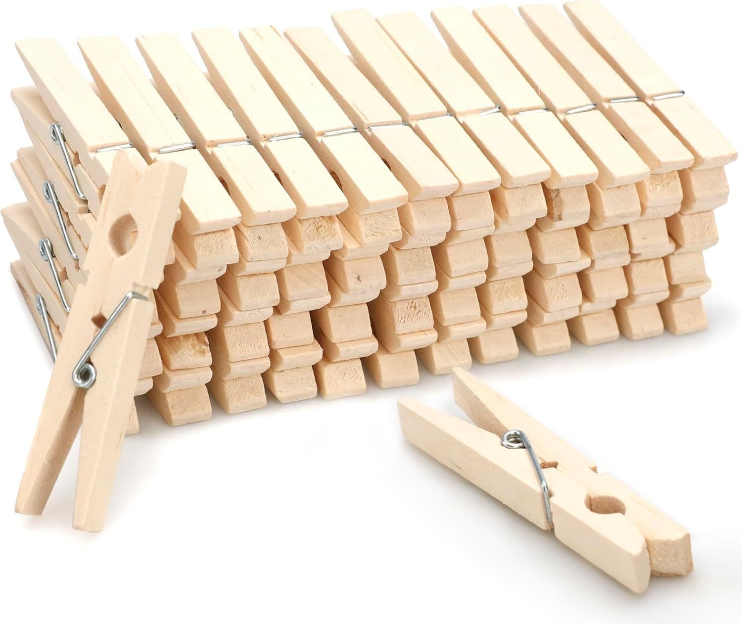 Clothes Pins Wooden โ 50 Pack Wooden Clothespins 2.9 Inch with Rust-Resistant Coil, Natural Wood Clips for Laundry, Hanging Clothes, Crafts & DIY