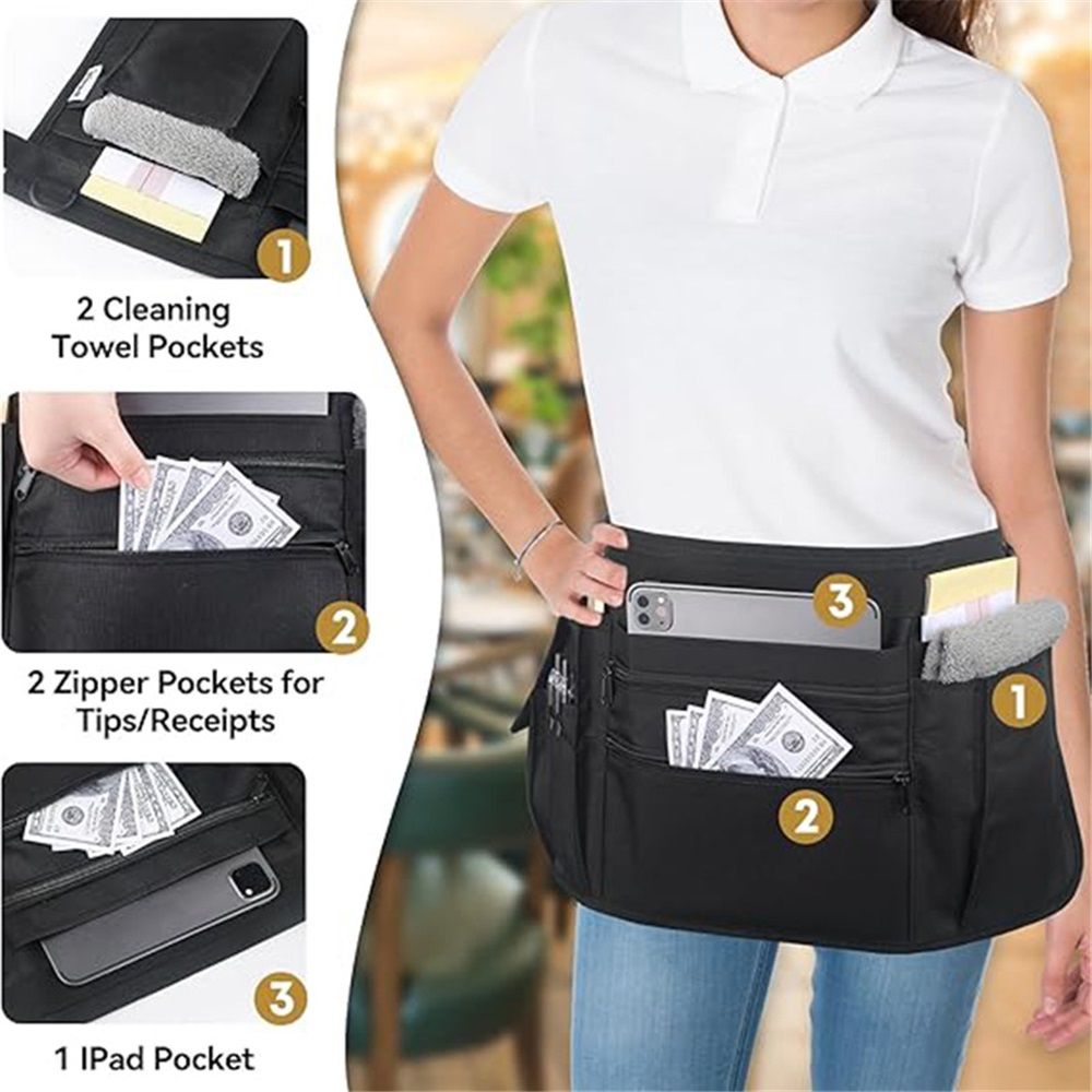 Professional Cleaning Apron with Adjustable Waist Belt, Bartender, Chef, Waiter - Women & Men, Restaurants, Cafes, Bars, Black — image 4