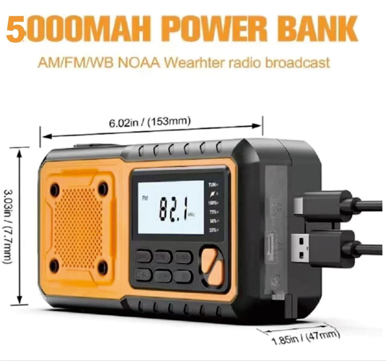Emergency Hand Crank Solar Radio Yellow — image 5