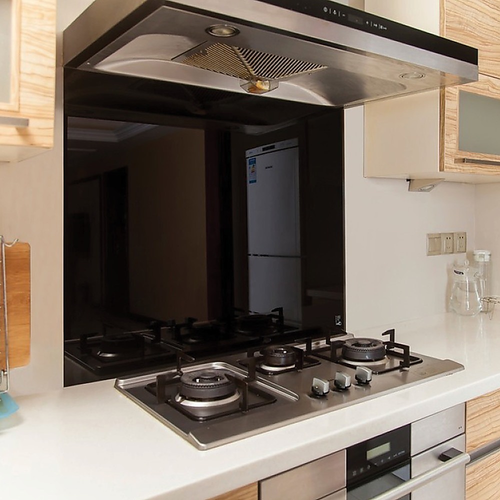 Toughened 90cm x 70cm Black Glass Kitchen Splashback โ image 2
