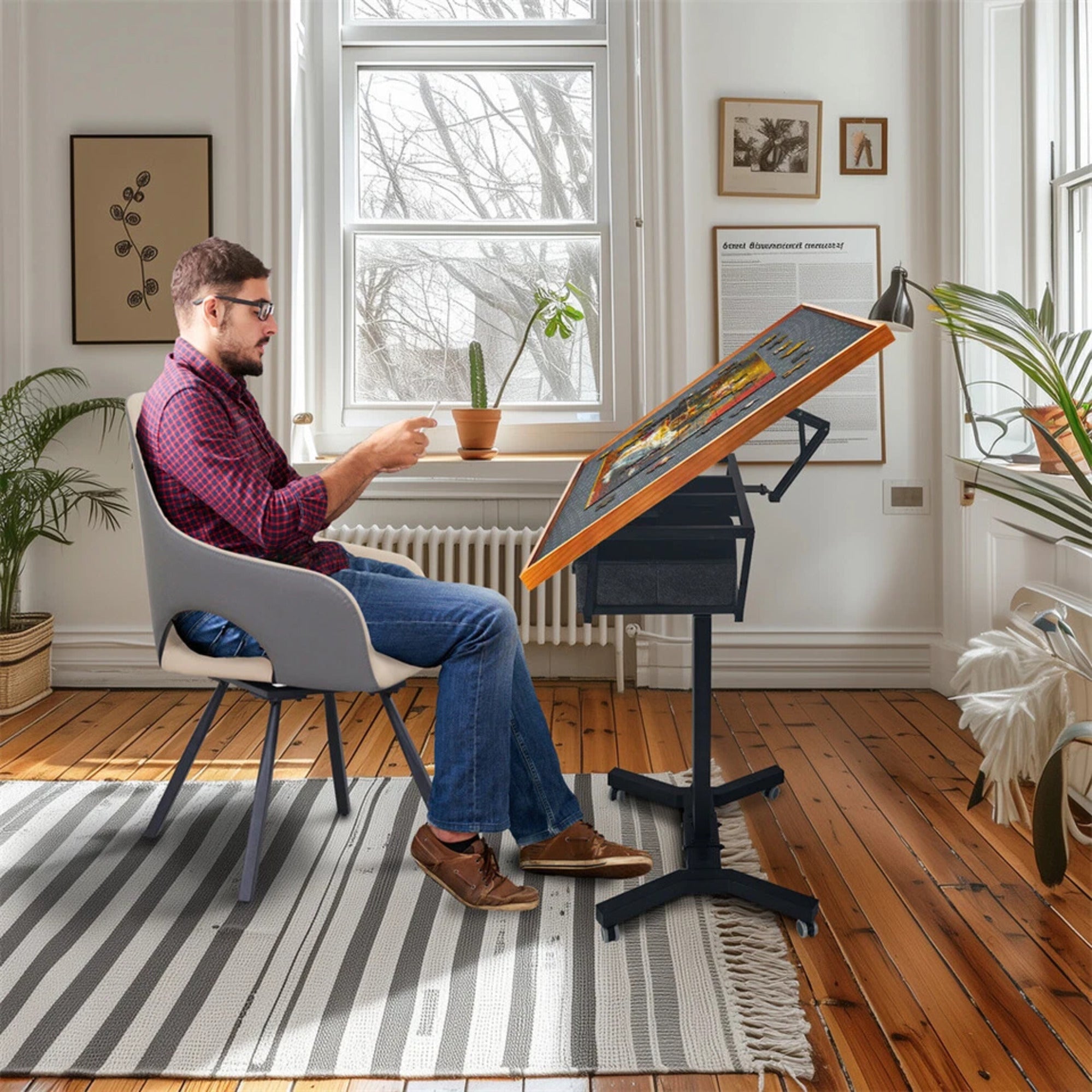 1500-Piece Jigsaw Puzzle Table with Storage Drawers, Adjustable Tilt and 360° Rotation — image 2