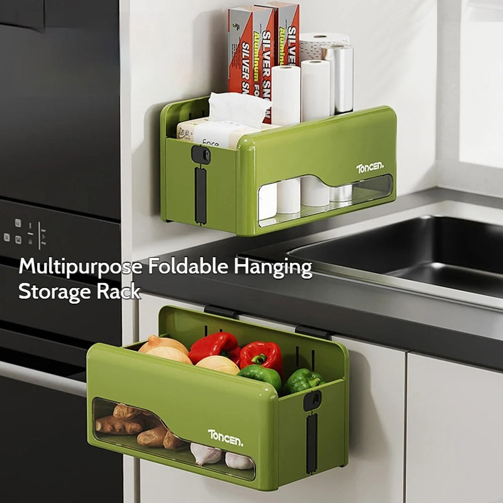Foldable Hanging Storage Box No Drilling Required Wall-mounted Organizer (Green) — image 2