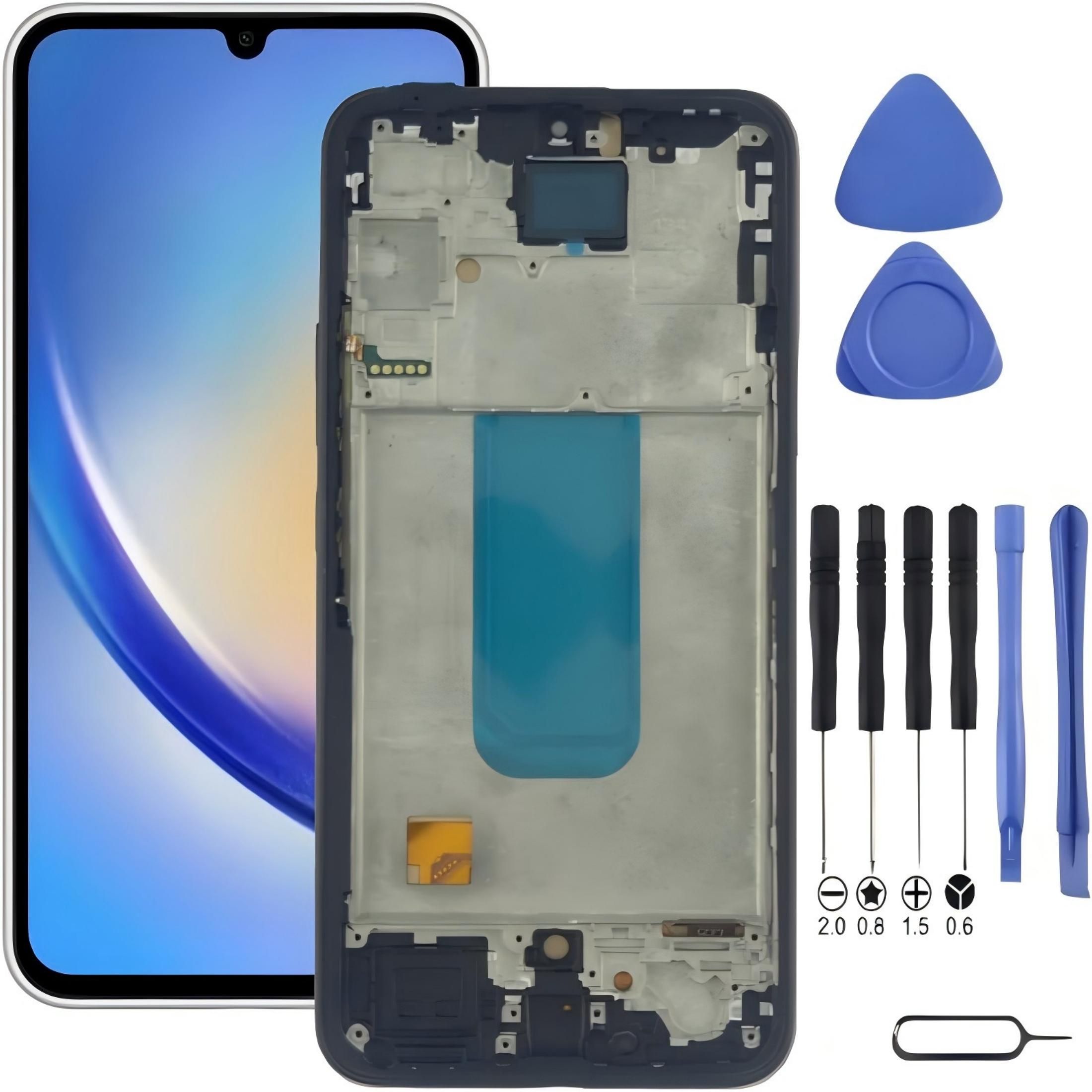 Samsung Galaxy A34 5G Screen Replacement with Frame, 6.6" 120Hz Super AMOLED Flat Touch Digitizer, Complete Disassembly Repair Tool Kit for SM-A346U SM-A346U1