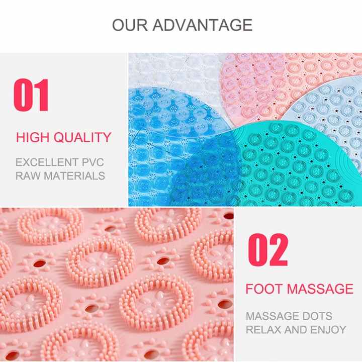 Blue Non-Slip Round Shower Foot Scrubber Mat - Soft Silicone Massage Pad for Foot Cleaning — image 5