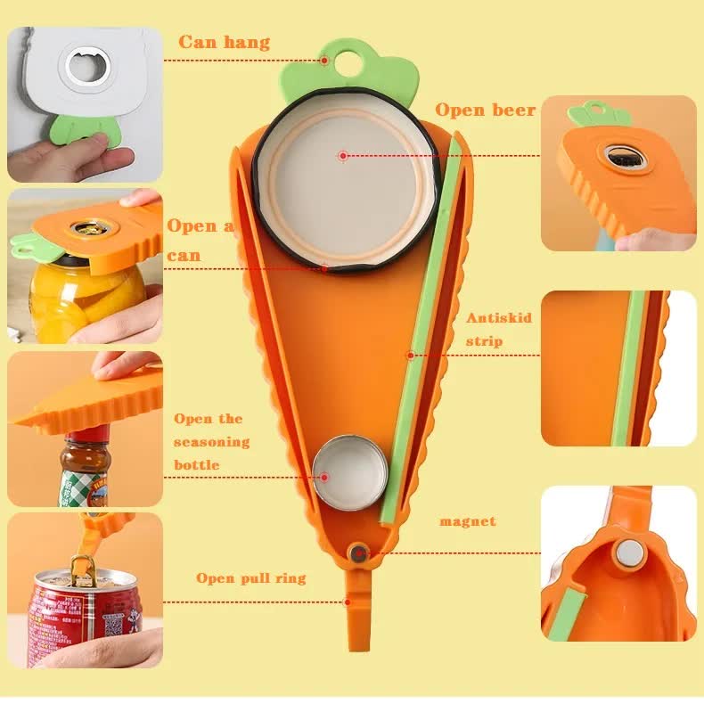 2 Pcs White Carrot-Shaped Multi-Function Bottle Opener - Versatile Kitchen Tool for Jars, Cans, and Bottles — image 5