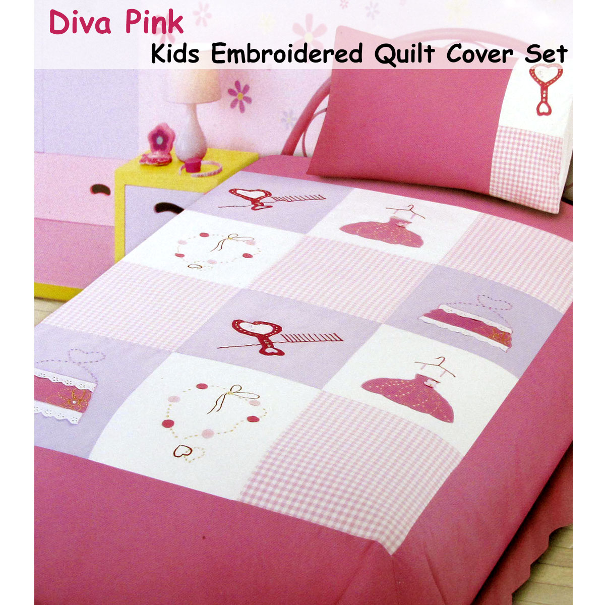 Diva Girls Accessories Embroidered Quilt Cover Set Single — image 2