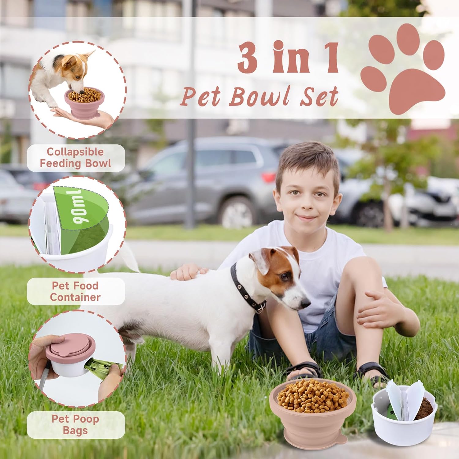 Collapsible Dog Bowl for Travel Double Feeder and Water Bowl with Lid and Carrying Strap โ image 4
