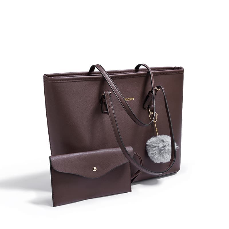 Women's Large Capacity PU Leather Tote Shoulder Bag for Work Shopping Party, Dark Brown