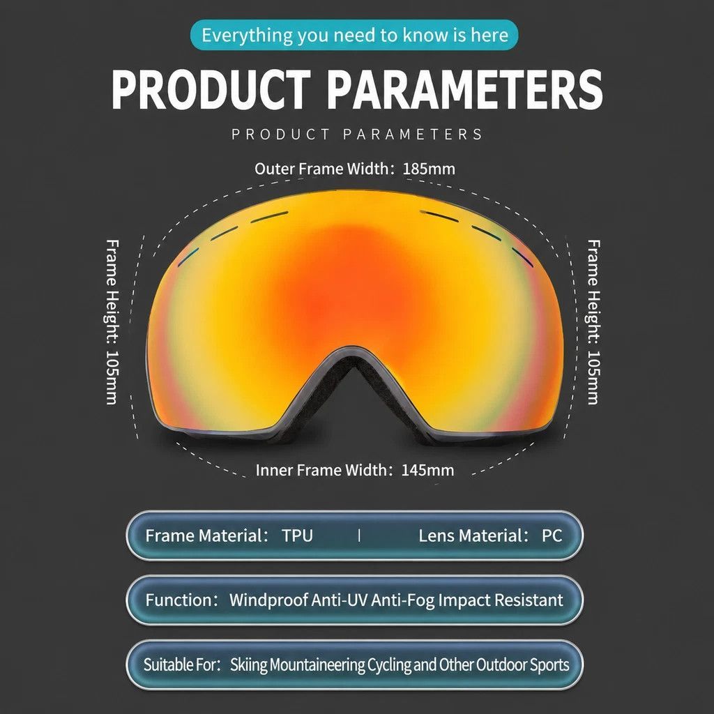 Sentimental Spherical Ski Goggles UV400, White Frame, Blue Lens + Striped Black White Strap ā image 4