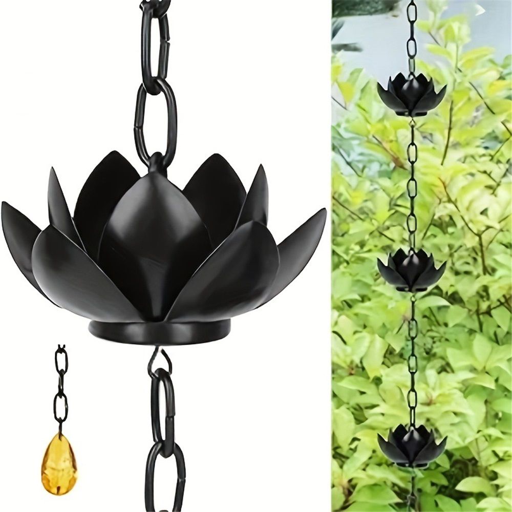 Oak Leaf Rain Chain with Adapter, 4ft Adjustable Lotus Rain Catcher Chain for Gutters Outside Downspout, for Divert Water and Home Display, Black Powder Coated — image 2