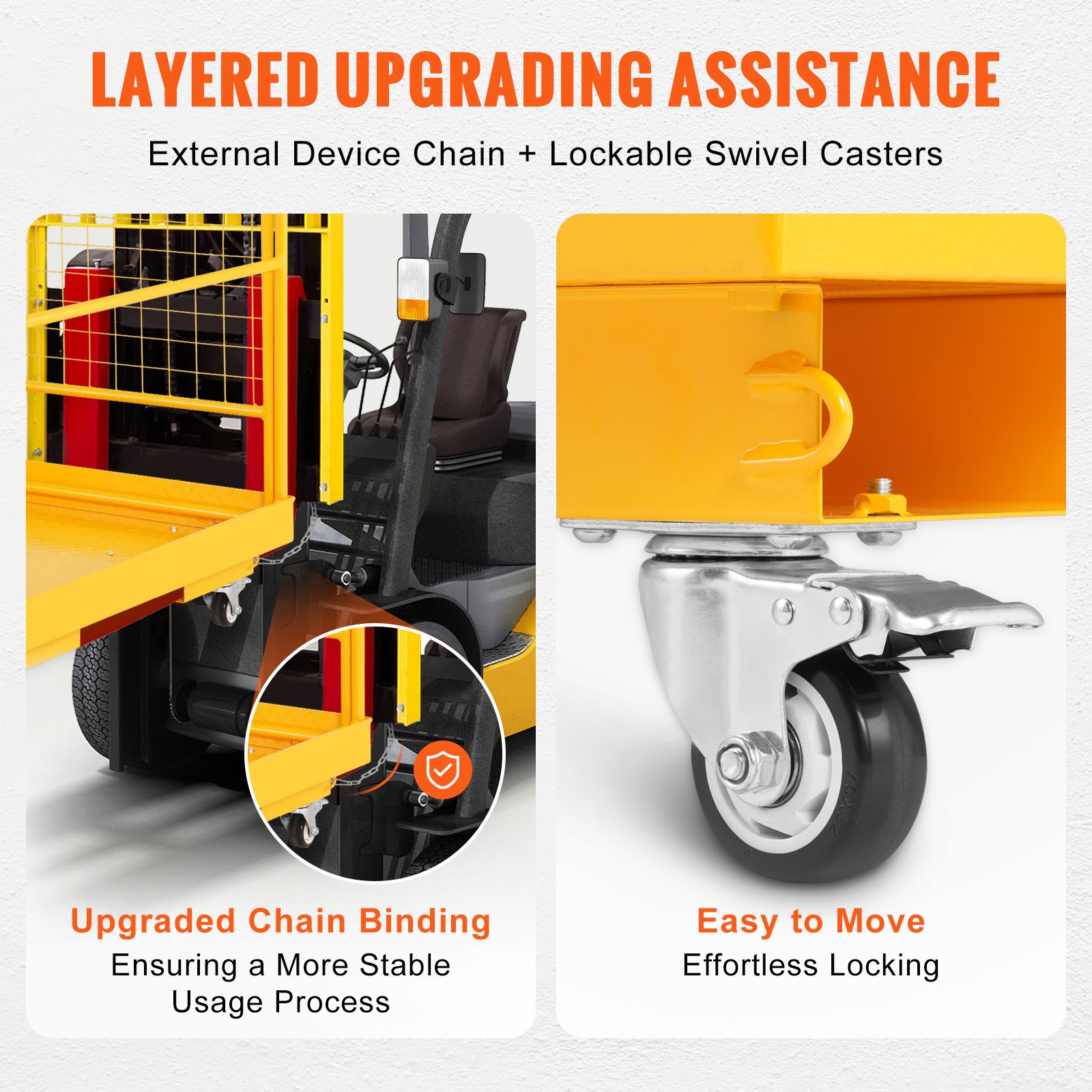 Forklift Safety Cage, 544 kg Load Capacity, 92 x 92 cm Folding Forklift Work Platform with Lockable Swivel Wheels, Drain Hole, and Device Chain, Holds 1 to 2 — image 5