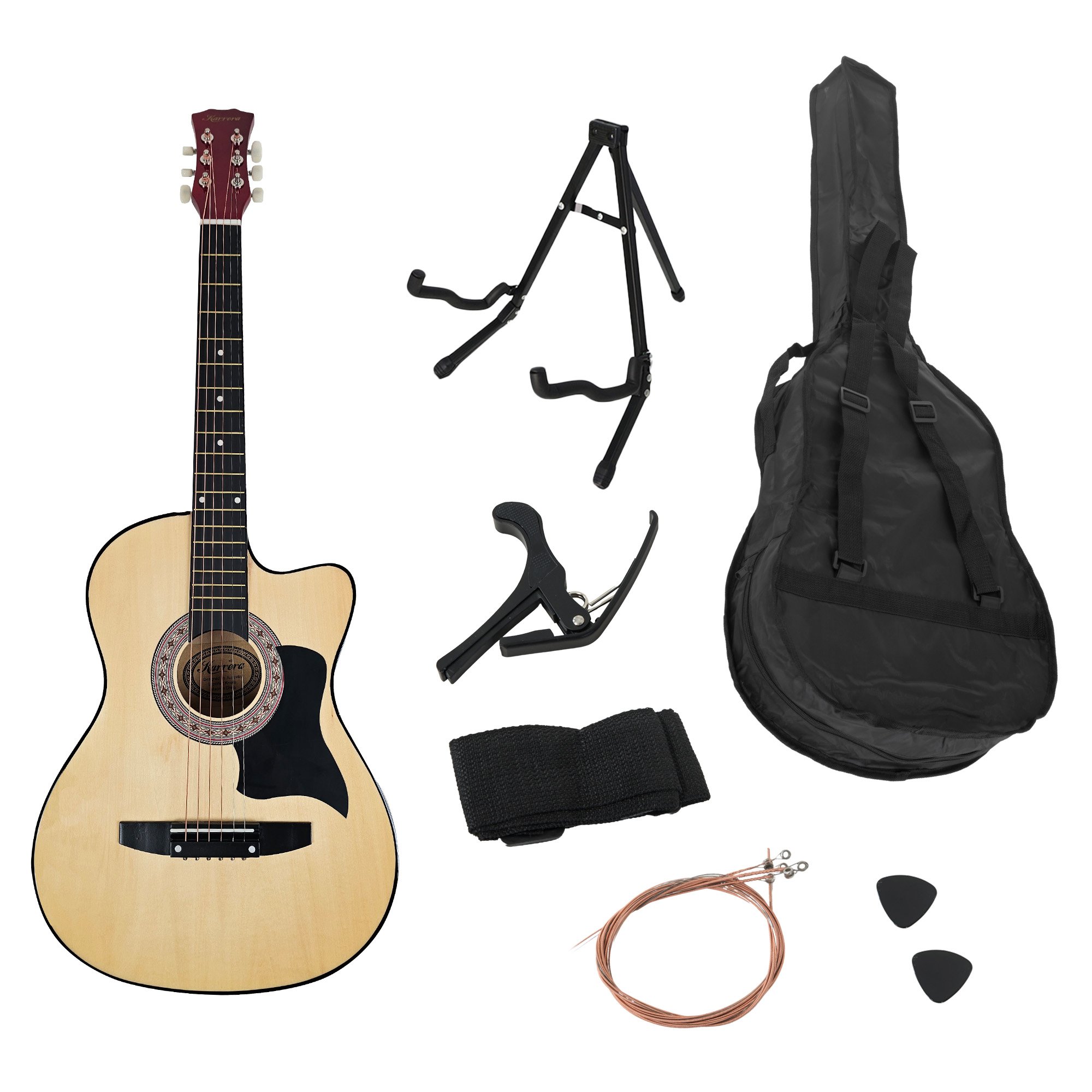 Karrera 38in Pro Cutaway Acoustic Guitar with guitar bag - Natural โ image 4