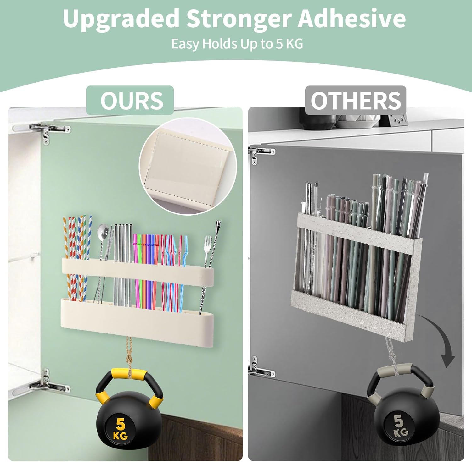 9.6'' Large Silicone Straw Holder for Cabinet Door, Space-Saving Straw Organizer Container with Adhesive Tape, Stylish Kitchen Organizers and Storage — image 5