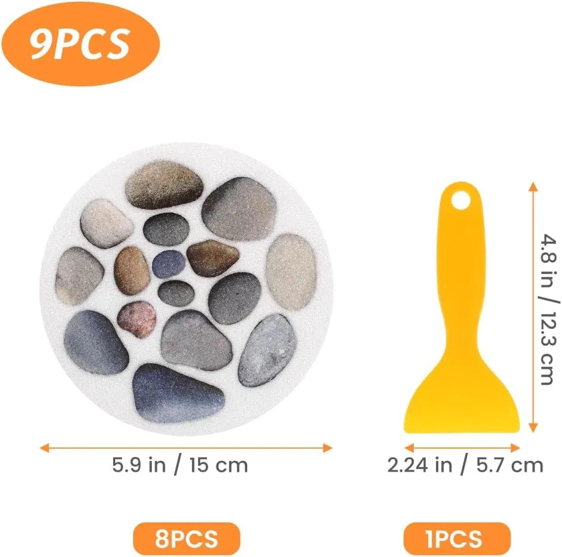 8 Pcs Non Slip Bathtub Stickers, Cobblestone Shower Decals with Scraper, Assorted Colors — image 6