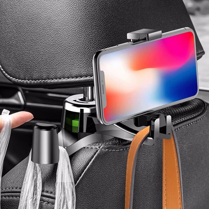 Car Headrest Hook, 2 In 1 Car Bag Holder With Phone Holder, Universal Car Interior Accessory Bag Holder, Vehicle Seat — image 2