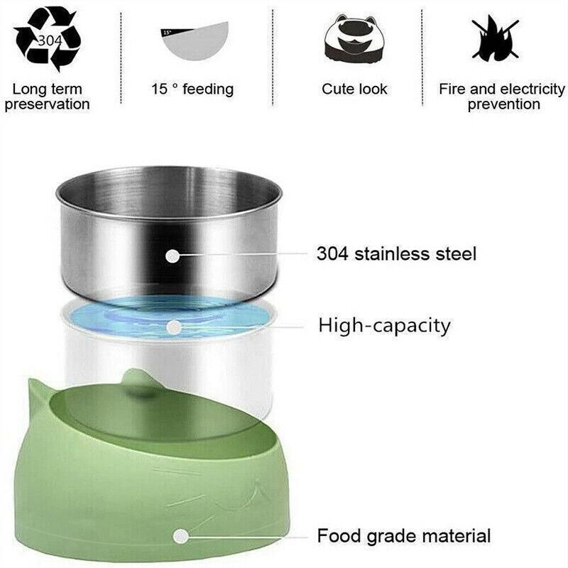 Pet Dog Cat Food Bowl Raised No Slip Stainless Steel Tilted Water Food Feeder - White โ image 5
