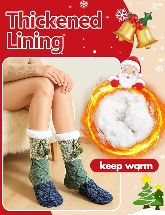 Women Slipper Fuzzy Socks, Non Slip Winter Warm Fluffy Fleece Lined Cozy Soft Thick Comfy Thermal Christmas Sock — image 2