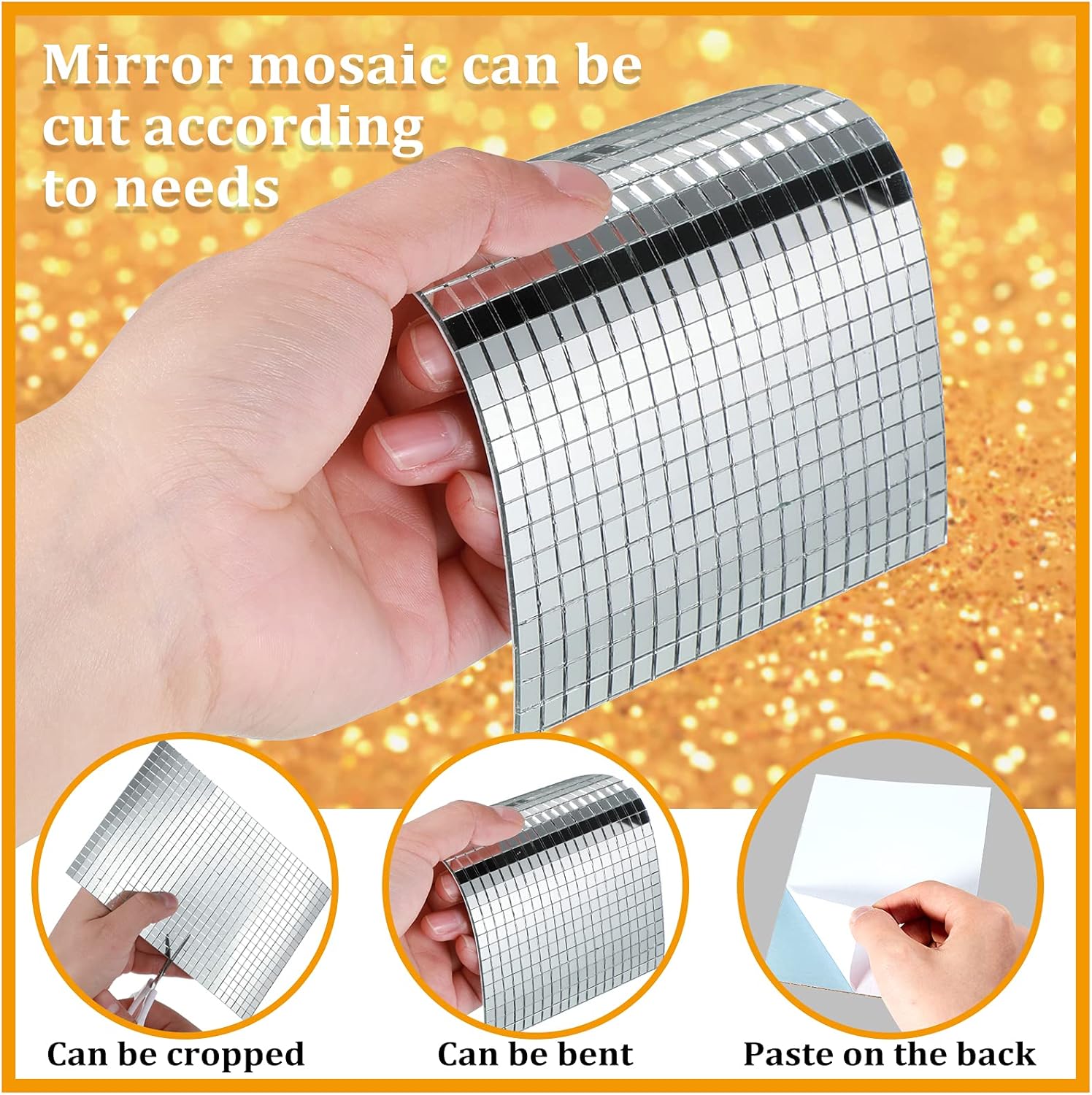 3600 Pieces Mirror Mosaic Tiles Self Adhesive Disco Mirror Tiles Disco Ball Stickers Square Glass DIY Tiles for Craft Decorate, DIY Hat, Art Collage, Indoor โ image 3