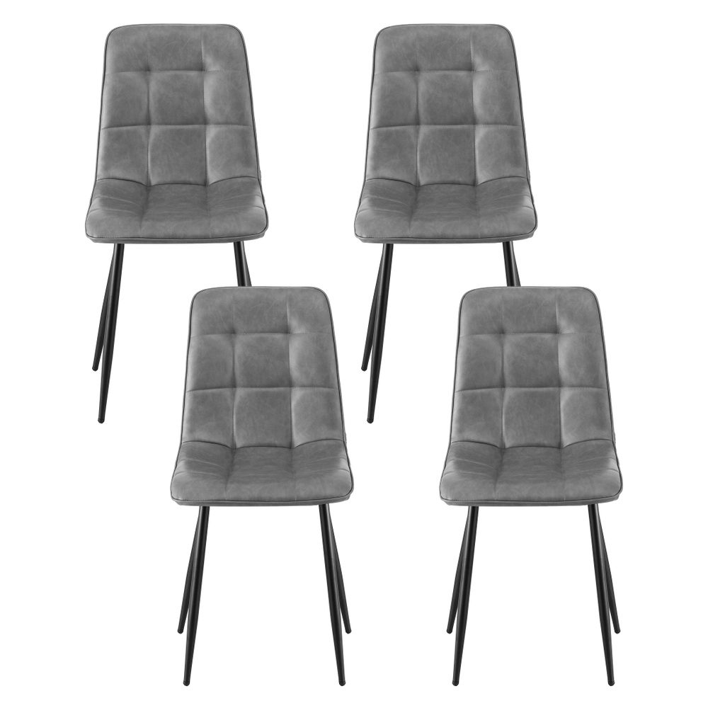 Artiss 4x Dining Chairs Retro PU Leather Kitchen Lounge Cafe Accent Chair Grey — image 3