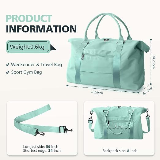 Weekender Travel Duffle Bag with Trolley Sleeve, Small Gym and Overnight Bag for Carry On Flights, Short Trips and Daily Travel, Green — image 4