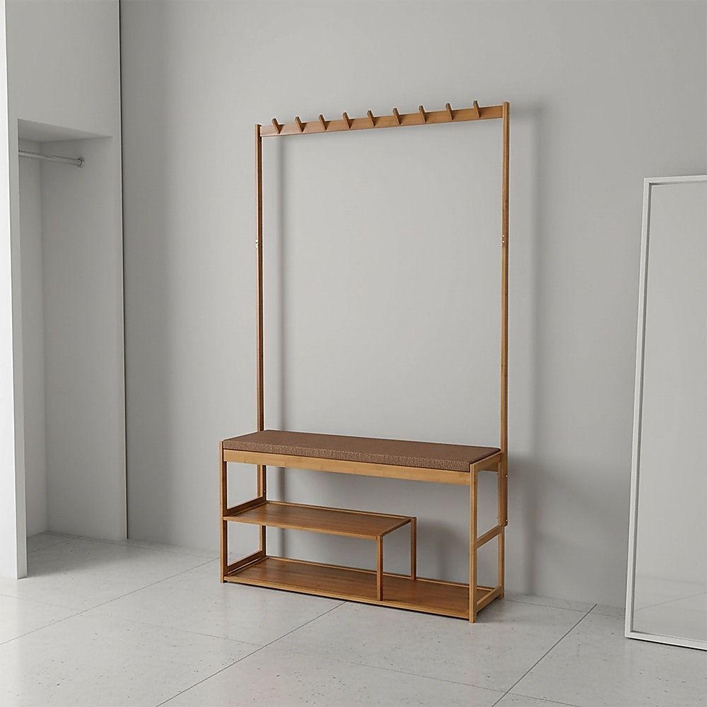 97x168cm Hallway Bench Coat Rack Stand Multifunctional Hall Shelf Entryway — image 3
