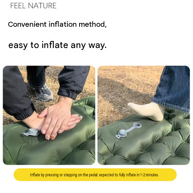Double Outdoor Foot Pump Inflatable Sleeping Pad (190 x 120 x 5 cm)- 40D Nylon Camping Air Mattress with Built-in Pillow and Double Valve - Portable — image 4