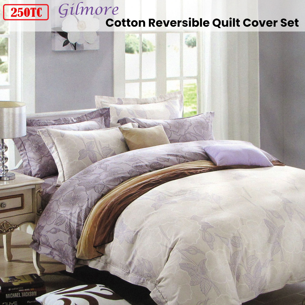 250TC Gilmore Cotton Reversible Quilt Cover Set Queen — image 2