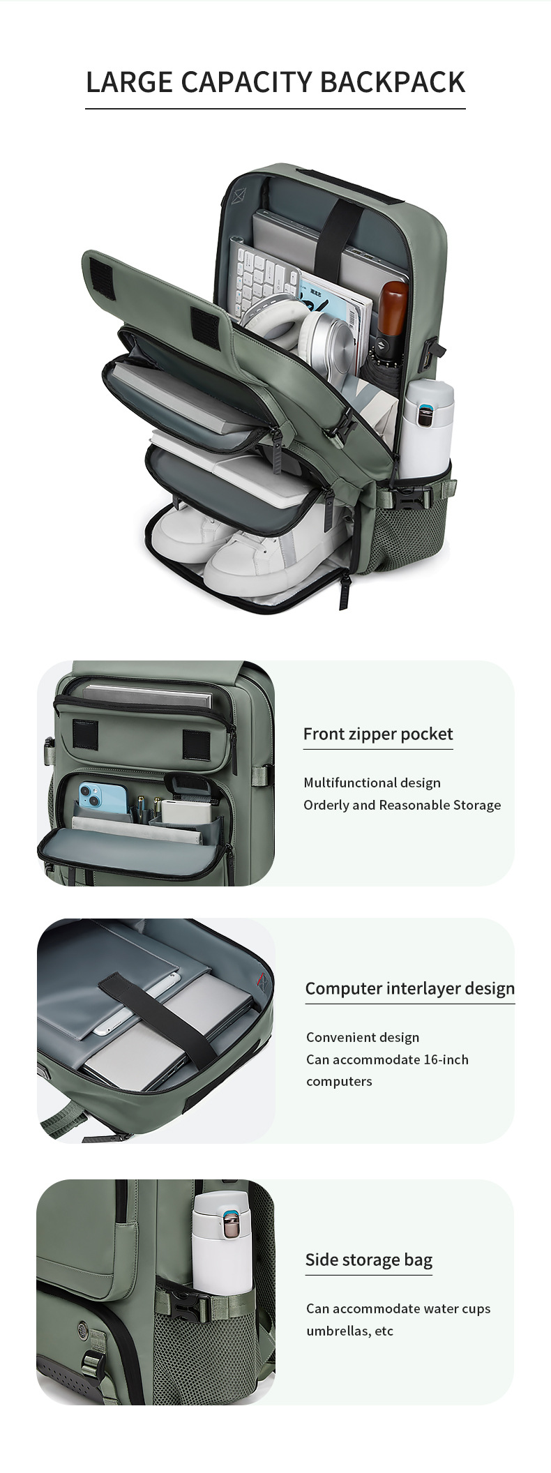 4-in-1 Convertible Travel Backpack & Briefcase - Large Capacity, 16" Laptop Compartment, USB Port(Black) โ image 5