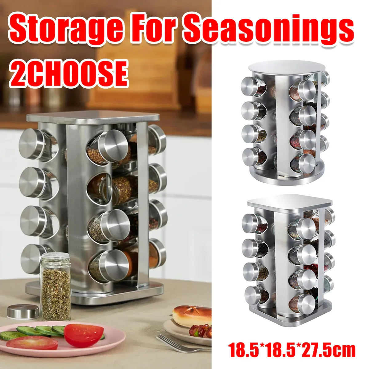 Rotating Spice Bottle Seasoning Rack Multi layer Seasoning Jar Storage Kitchen - Square — image 2