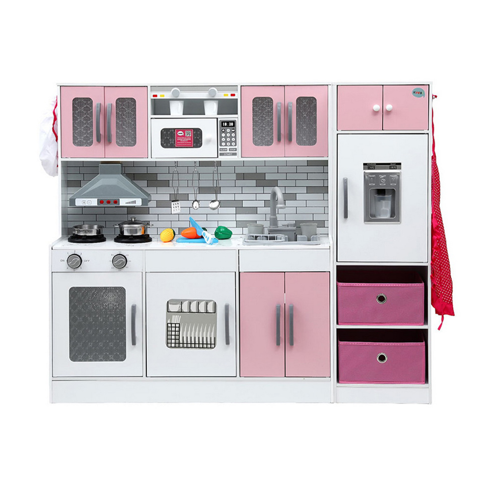 Keezi Kids Kitchen Playset 2-Piece Wooden Pretend Play Coffee Maker Toy 100CM Pink โ image 4
