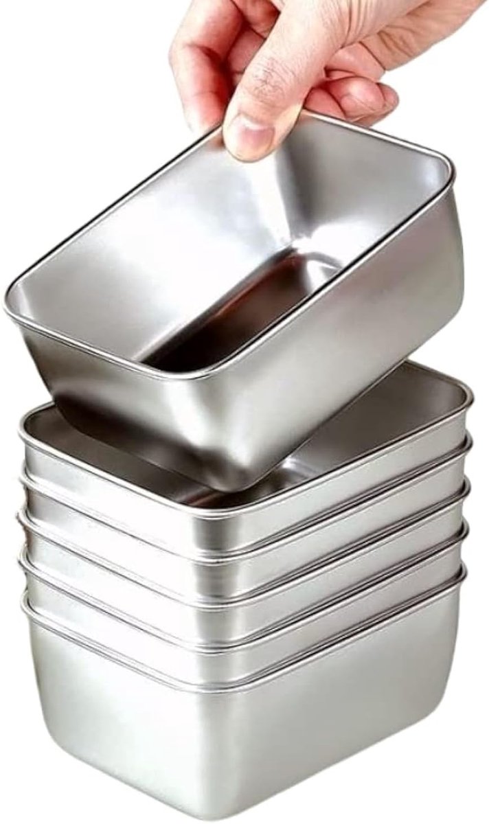 6 Food Containers with Lids - Reusable, Stackable, Waterproof - Stainless Steel - Suitable for Oven, Refrigerator, and Dishwasher - 13.5 × 10.5 × 6 cm (500 ml)