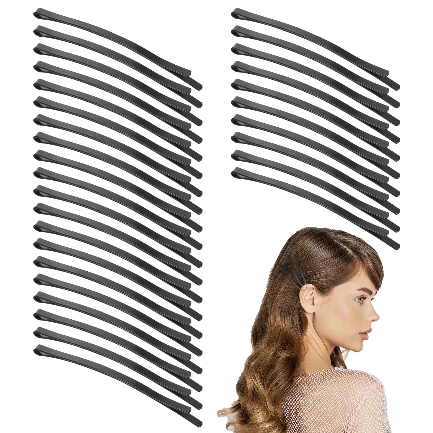 30pcs Black Jumbo Bobby Pins, 3.35 Inch Long Bobby Pins for Thick Updo Hair, Metal Hair Clips Hairpins Hair Accessories for Women, Long Hair Pins Hair Clips
