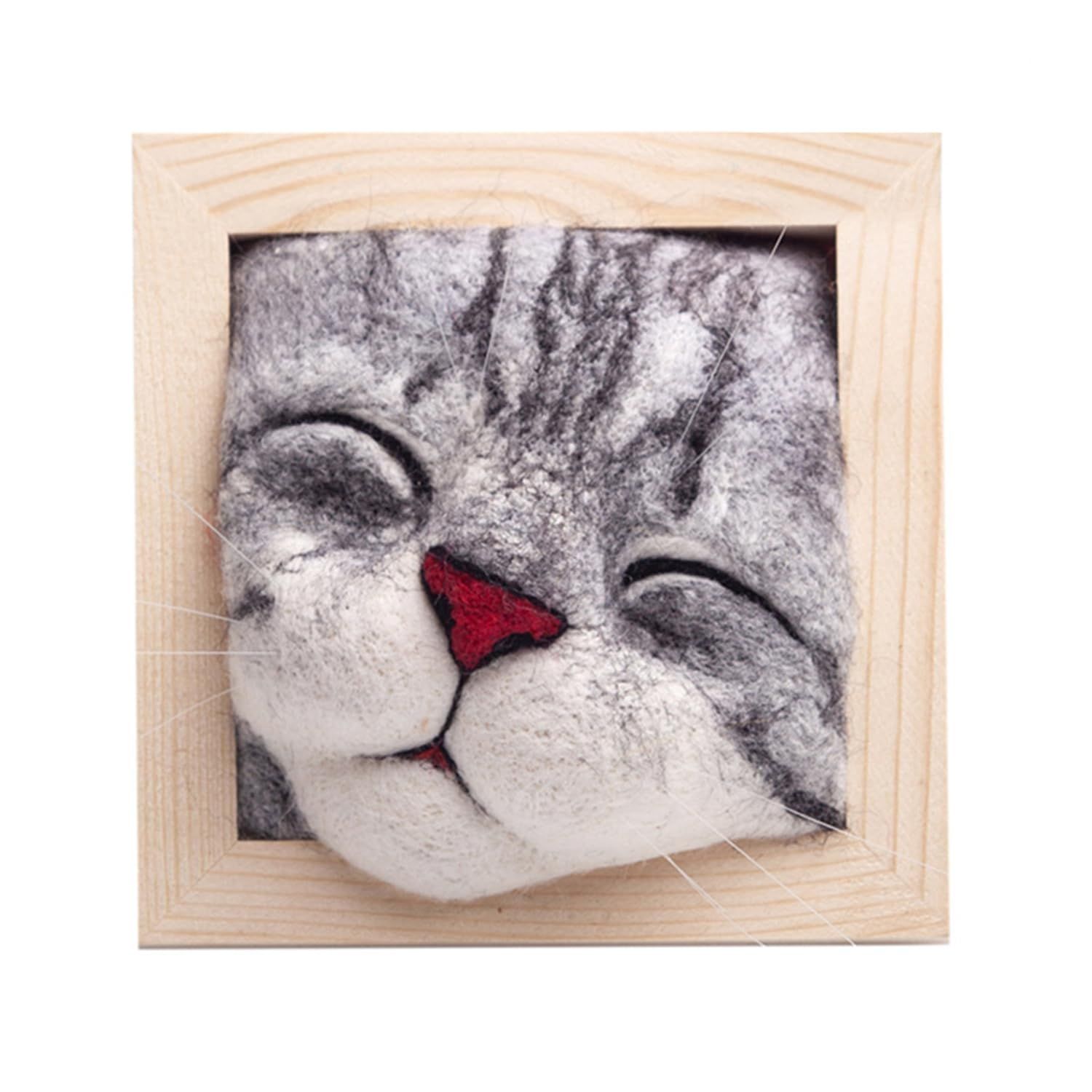 Cat Head Photo Frame Ornaments Knitting Kit - Lovely Cat Decor & Wool Felt Cat Plush Toy Kit for DIY for Birthday Gifts