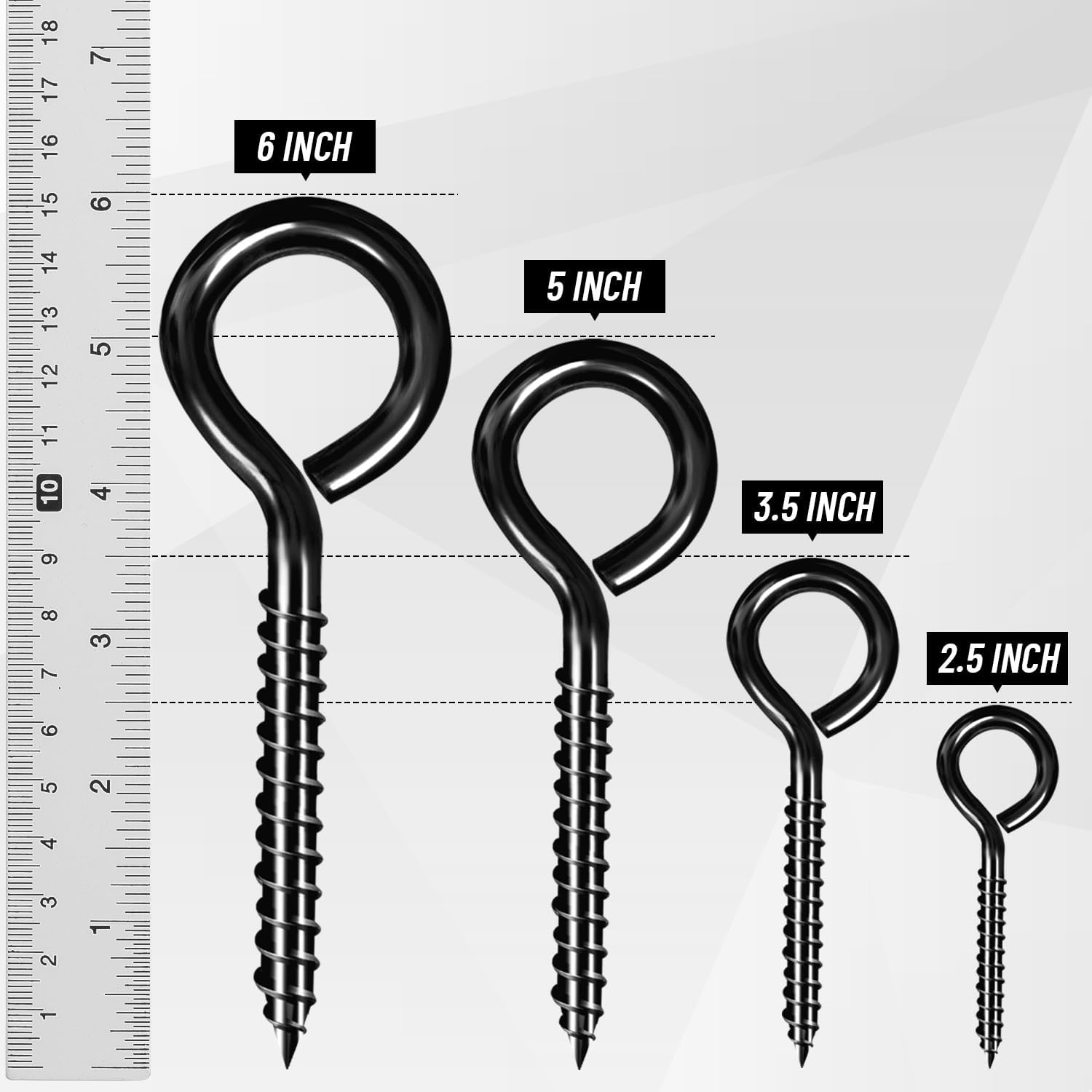 5 Inch Eye Hooks, Large Eye Bolts Screw in Hooks Carbon Steel, 4 Pcs Heavy Duty Black Large Screw Eye Hooks for Wood Securing Cables Wire, Heavy-Duty โ image 4