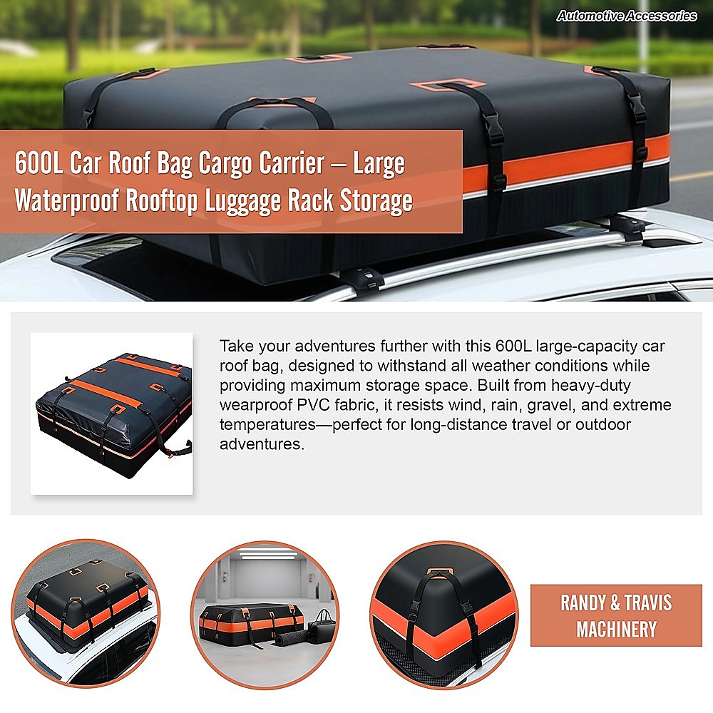 600L Car Roof Bag Cargo Carrier – Large Waterproof Rooftop Luggage Rack Storage — image 5