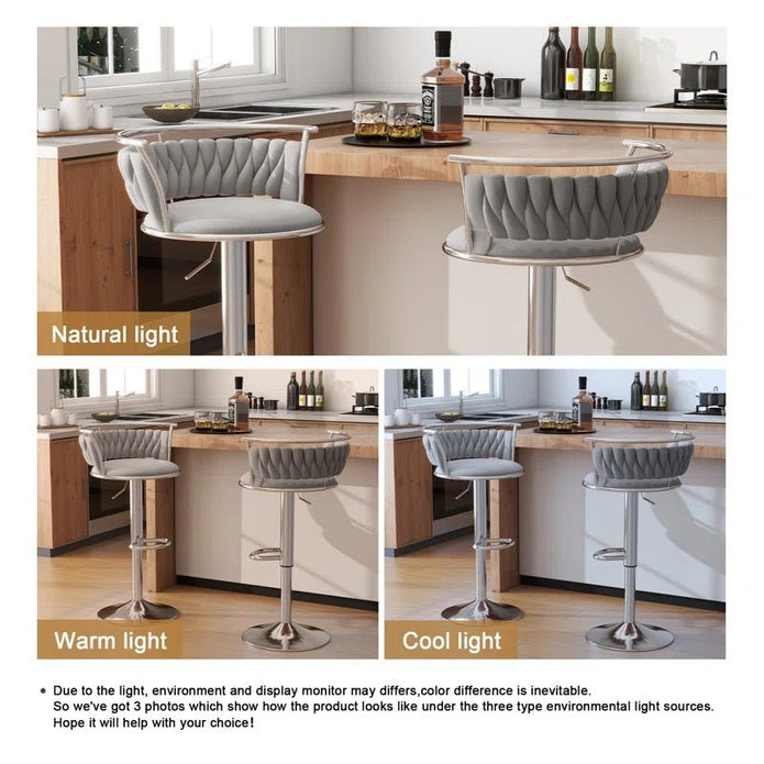 SERENITà Silver Swivel Upholstered Velvet Adjustable Height Counter Stool with Metal Frame Grey (Set of 2) — image 3