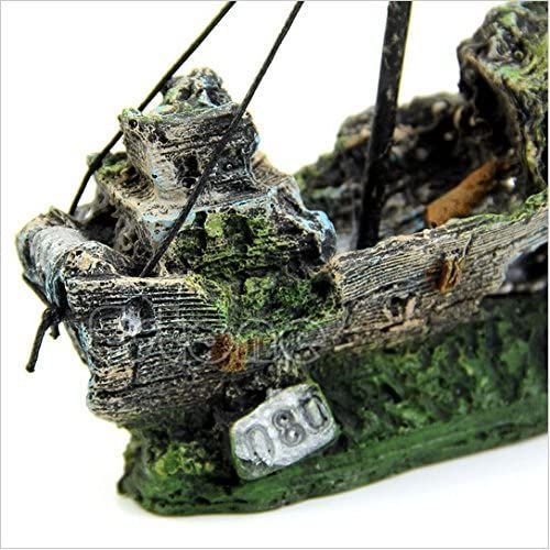 Resin Fishing Boat Aquarium Ornament Plastic Decoration Sunken Pirate Ship Theme Old Pirate Ship Sunken Treasure Boat Aquarium โ image 4