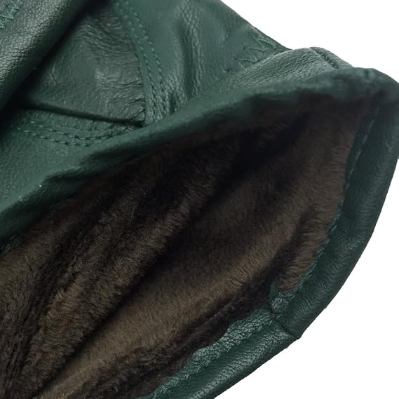 Military Green Winter Leather Gloves - Warm Fleece Lined - Stylish Size L β image 5