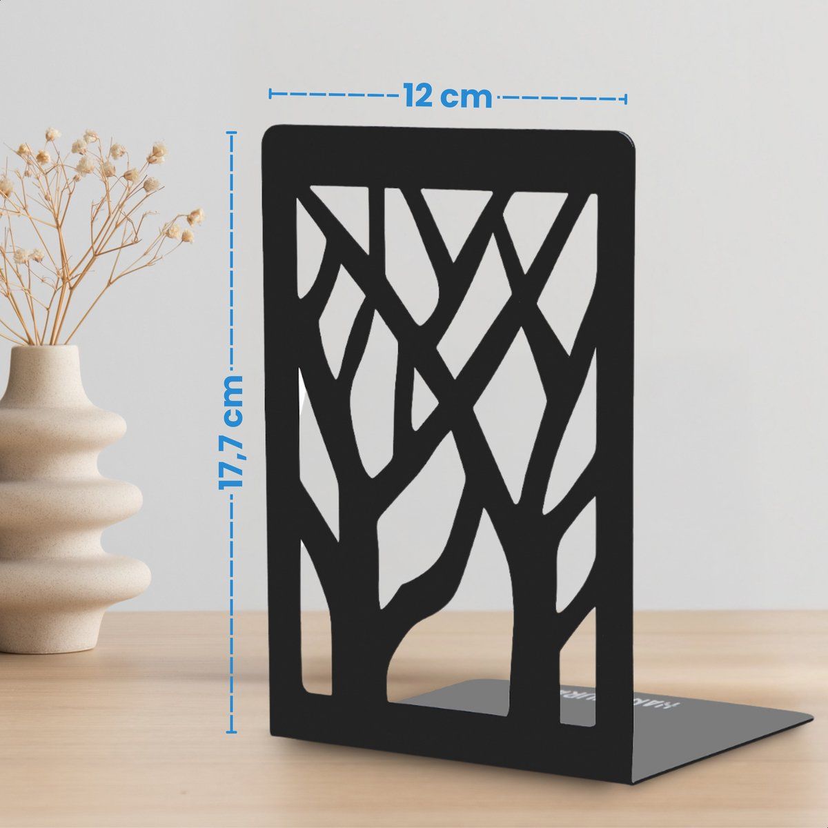 4-Piece Black Tree Design Metal Bookend Set with Non-Slip Feet โ image 4