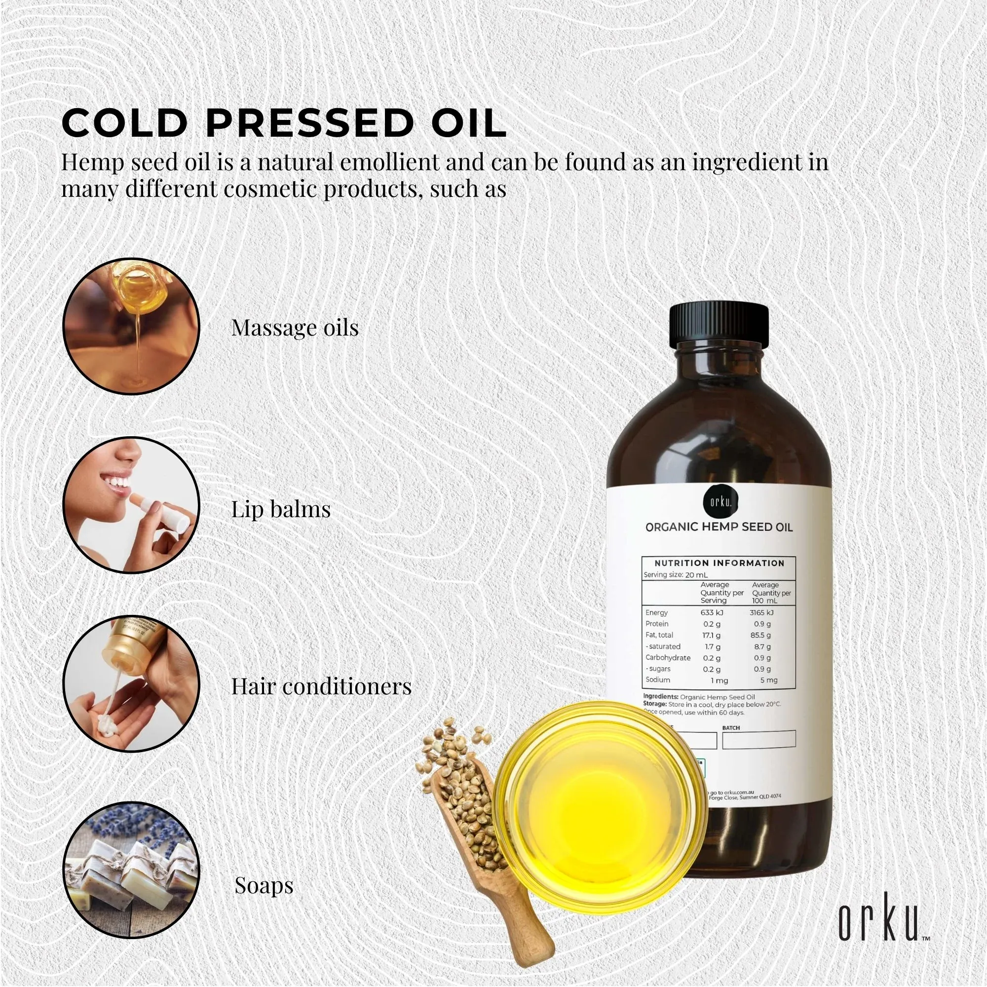 Orku 500ml Organic Hemp Seed Oil - Cold Pressed Food Grade Oils โ image 3