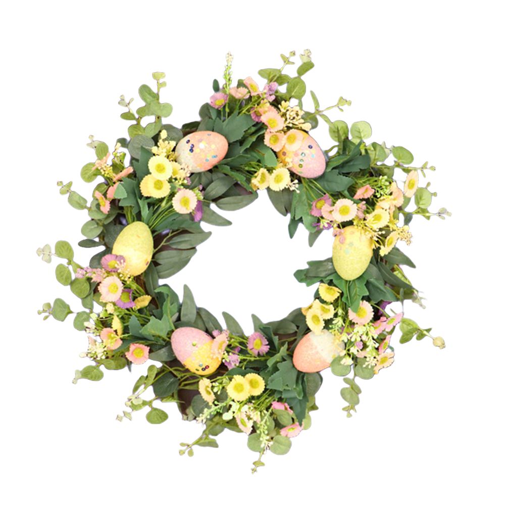 Easter Wreath Easter Eggs Daisy Garland Simulation Plants Door Hanger Easter Decoration — image 4